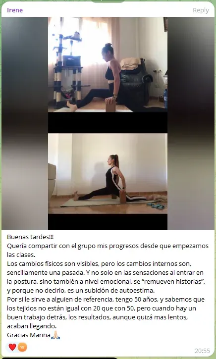 Progreso de una alumna: antes y después